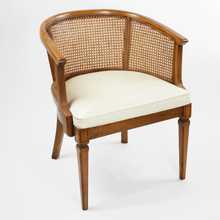 Load image into Gallery viewer, c.1968 Mahogany Barrel Back Caned Arm Chair with White Leather Seat [Oversize]
