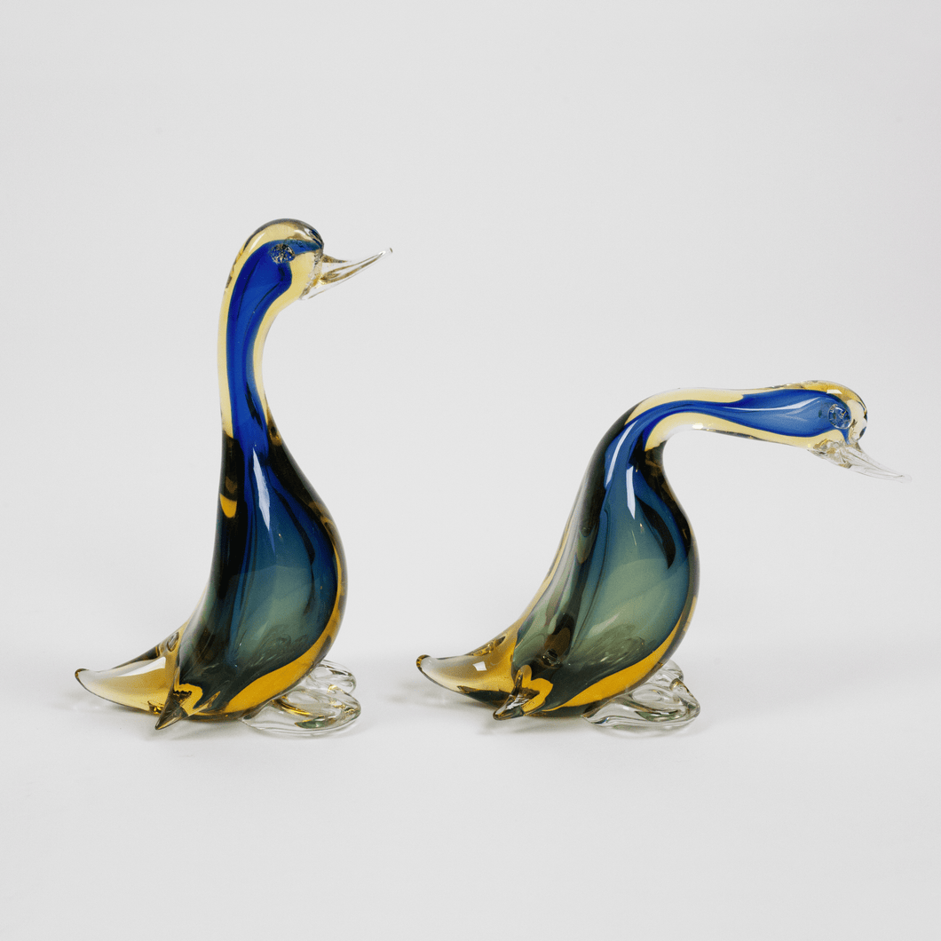 S/2 Midcentury Colored Glass Geese