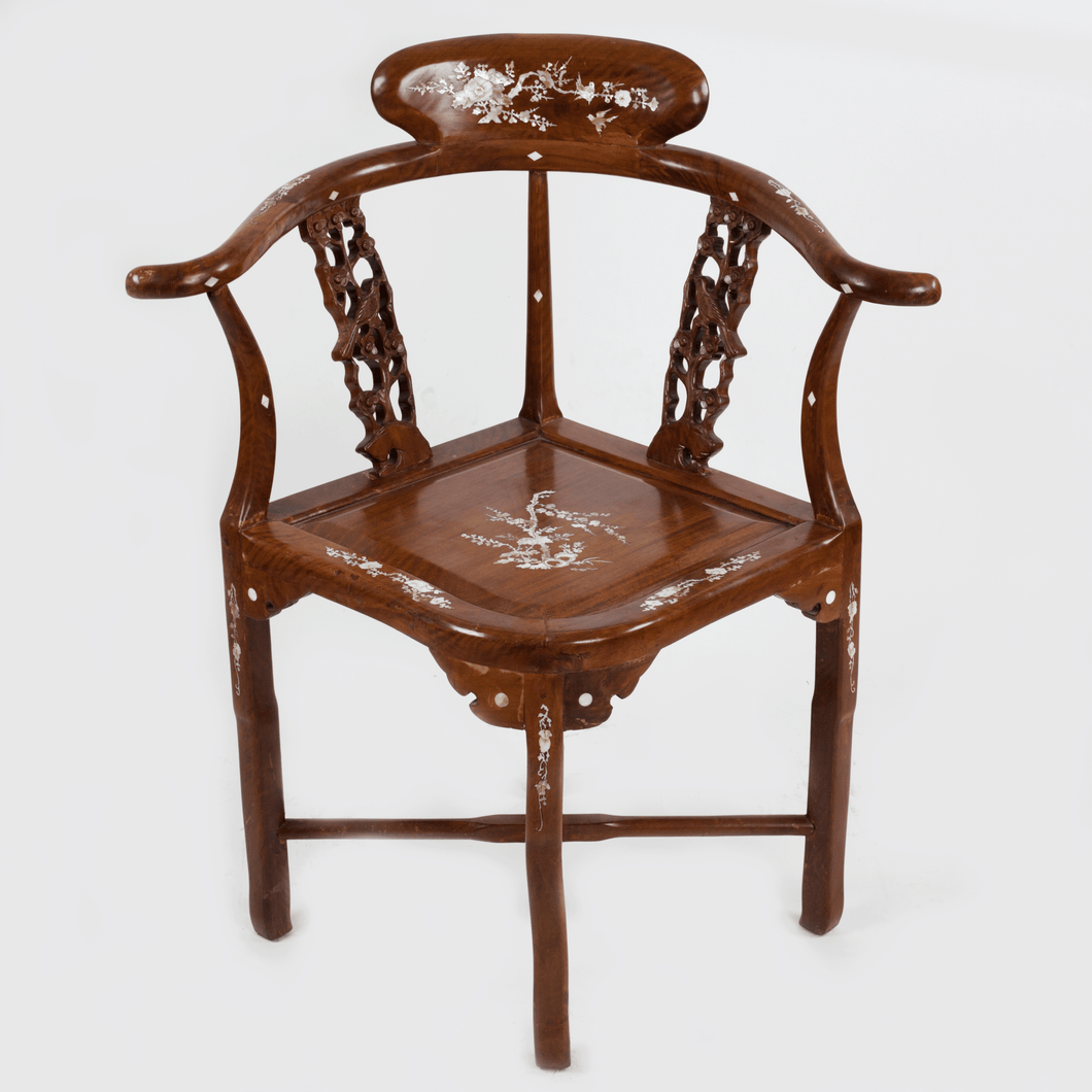 Antique Asian Rosewood Mother of Pearl Inlay Corner Chair [Oversize]