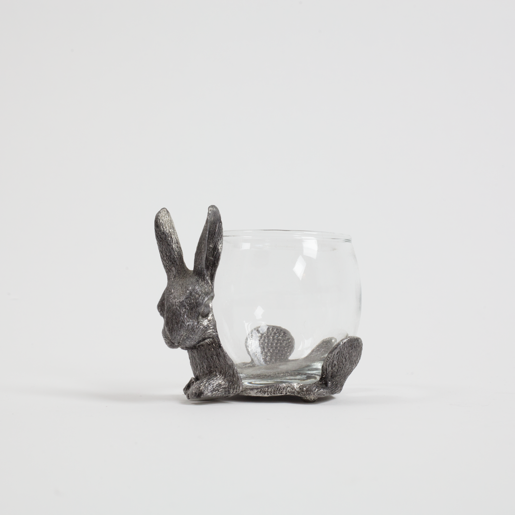 Pewter Rabbit Glass Candle Holder