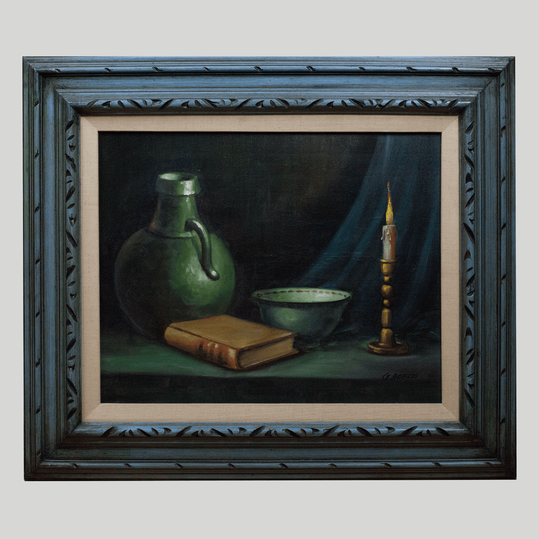 G. Abetti, Still Life Oil Painting in Carved Blue Frame
