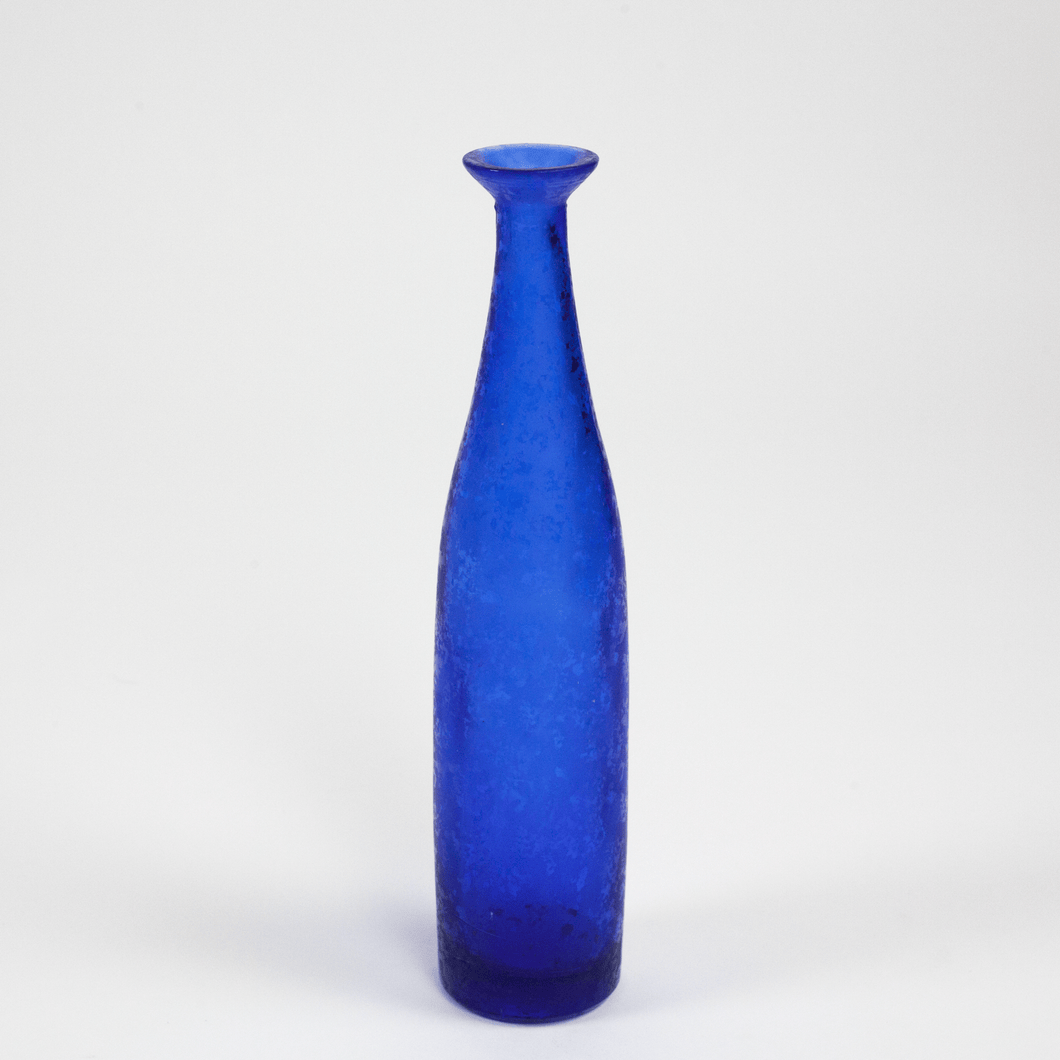 Patterned-Frost Blue Glass Vase