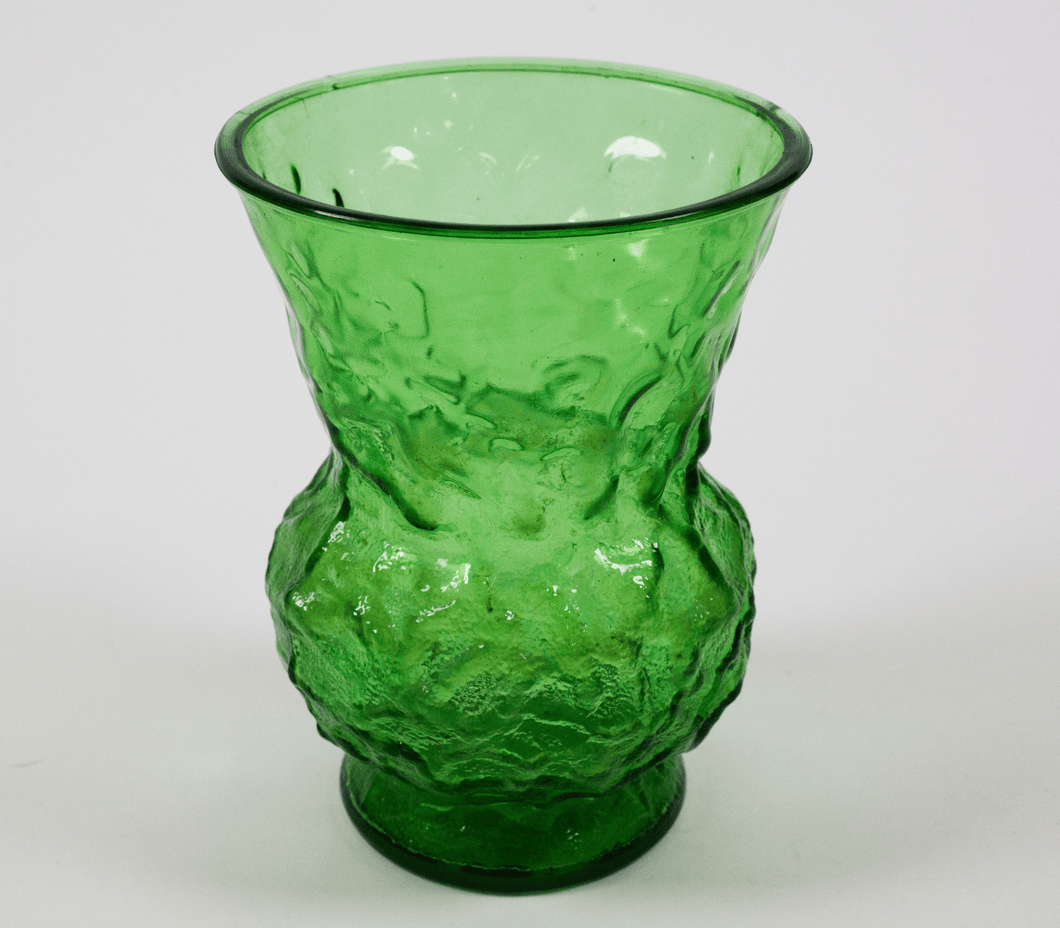 Midcentury Textured Green Glass Vase
