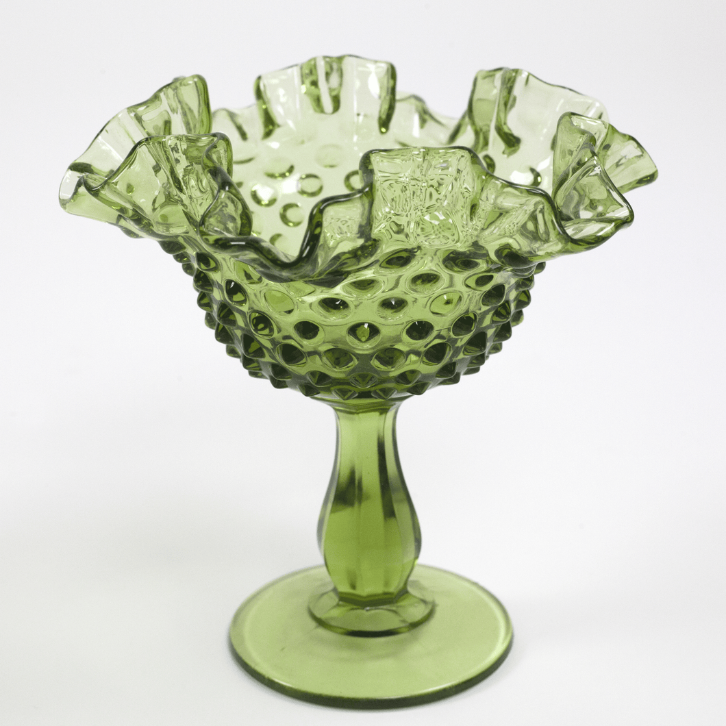 Green Hobnail Glass Compote Dish
