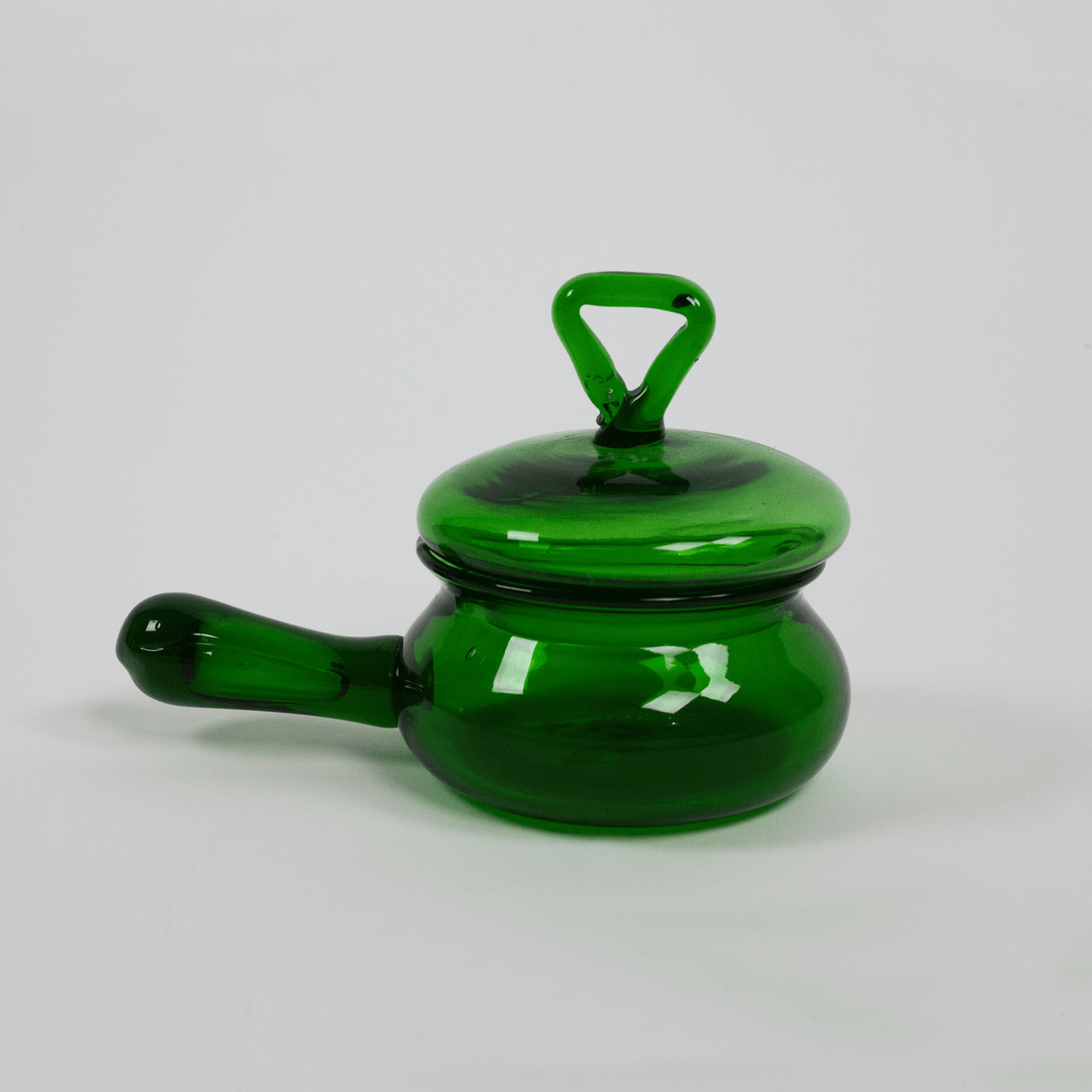 Vintage Green Glass Sugar Bowl with Lid