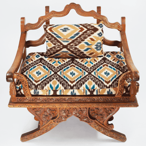 Anglo-Indian Carved Rosewood Chair w/Geometric Cushions [Oversize]