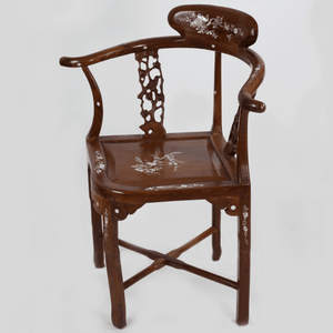 Antique Asian Rosewood Mother of Pearl Inlay Corner Chair [Oversize]