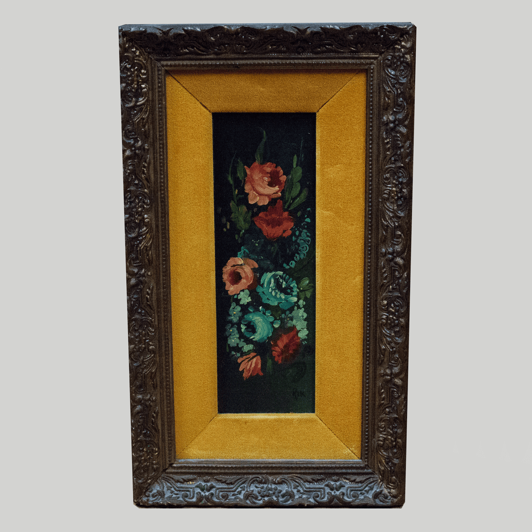 Small Framed Floral Oil Painting with Orange Velvet Matting