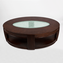 Load image into Gallery viewer, 1980s Oval Hardwood Coffee Table with Crackled Glass Inlay [Oversize]
