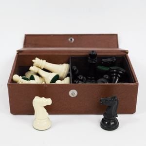 Set of Chess Pieces in Leather Embossed Carrying Case