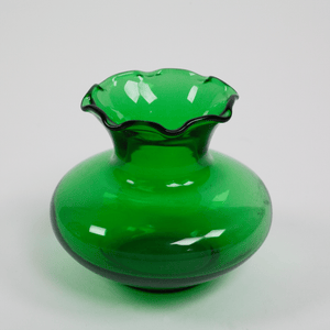 Vintage Green Glass Ruffle Vase