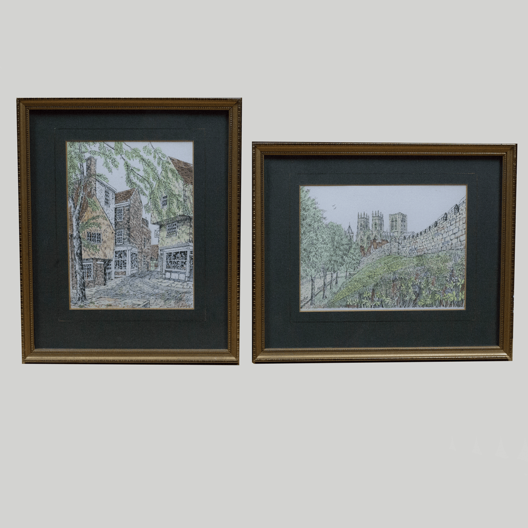 S/2 D.A. Heald - Pair of Hand Tinted + Signed Framed Prints