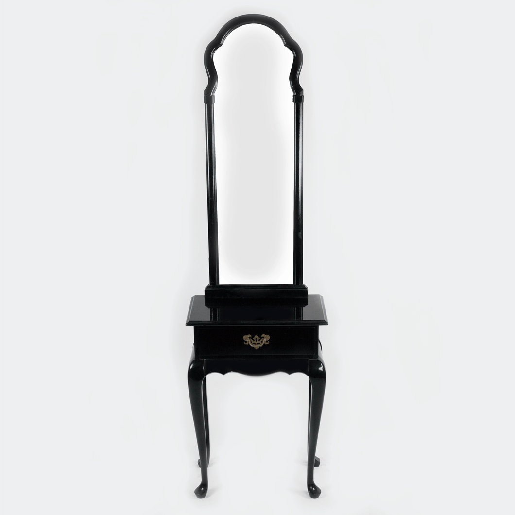 Queen Anne Style Ebonized Vanity with Mirror and Drawer [Oversize]