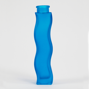 Wavy Frosted Blue Glass Vase